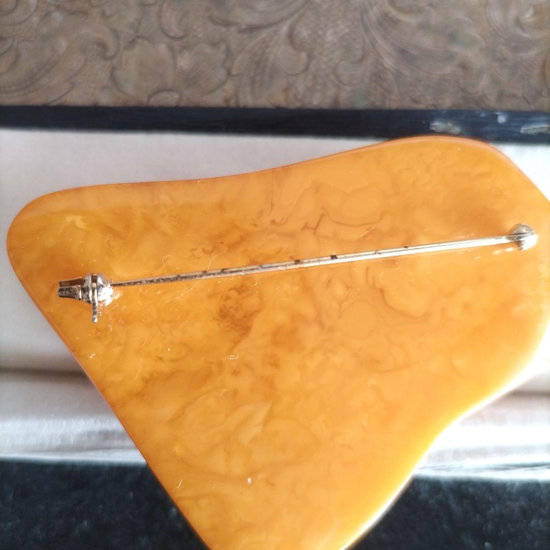 大振り ロイヤルアンバー 天然琥珀 ブローチ ヴィンテージ