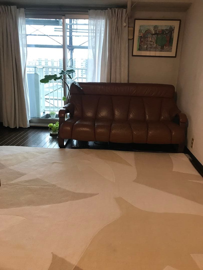 松浦ページ　本革ソファー　長椅子　3人掛け　アンティーク