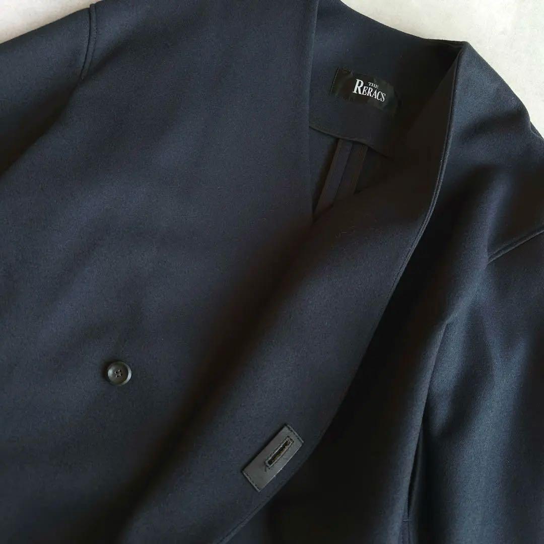 美品▲THE RERACS リラクス//ウールノーカラーコート▲ネイビー 紺色