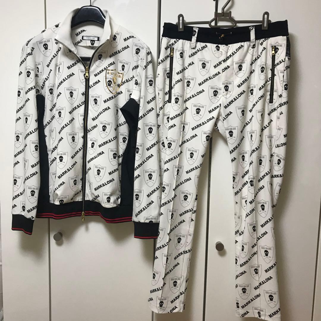 マークアンドロナ 白　総柄　ナイロンジャケット　パンツ　セットアップ