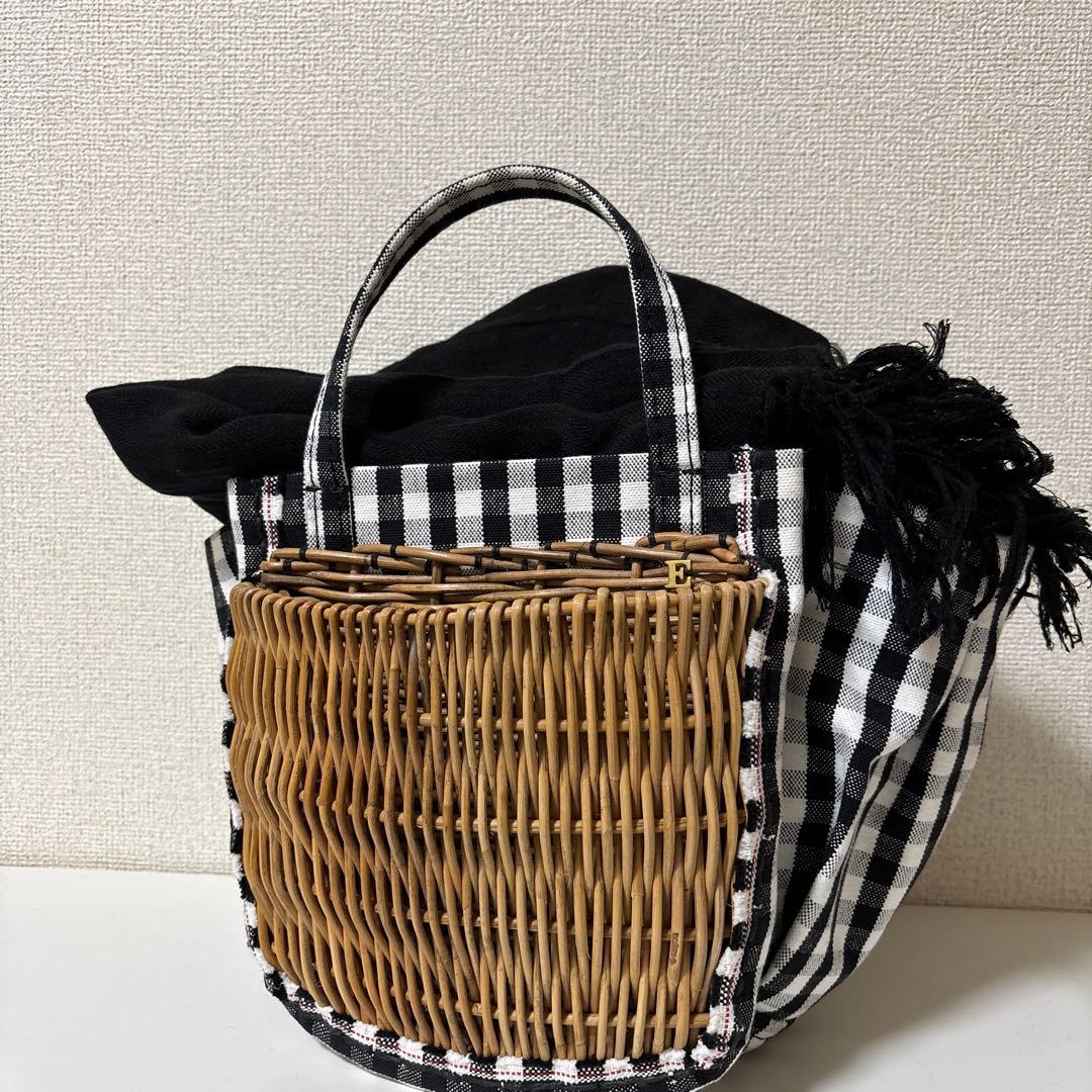 エバゴス ebagos ギンガムチェック　カゴバッグ 被せ布