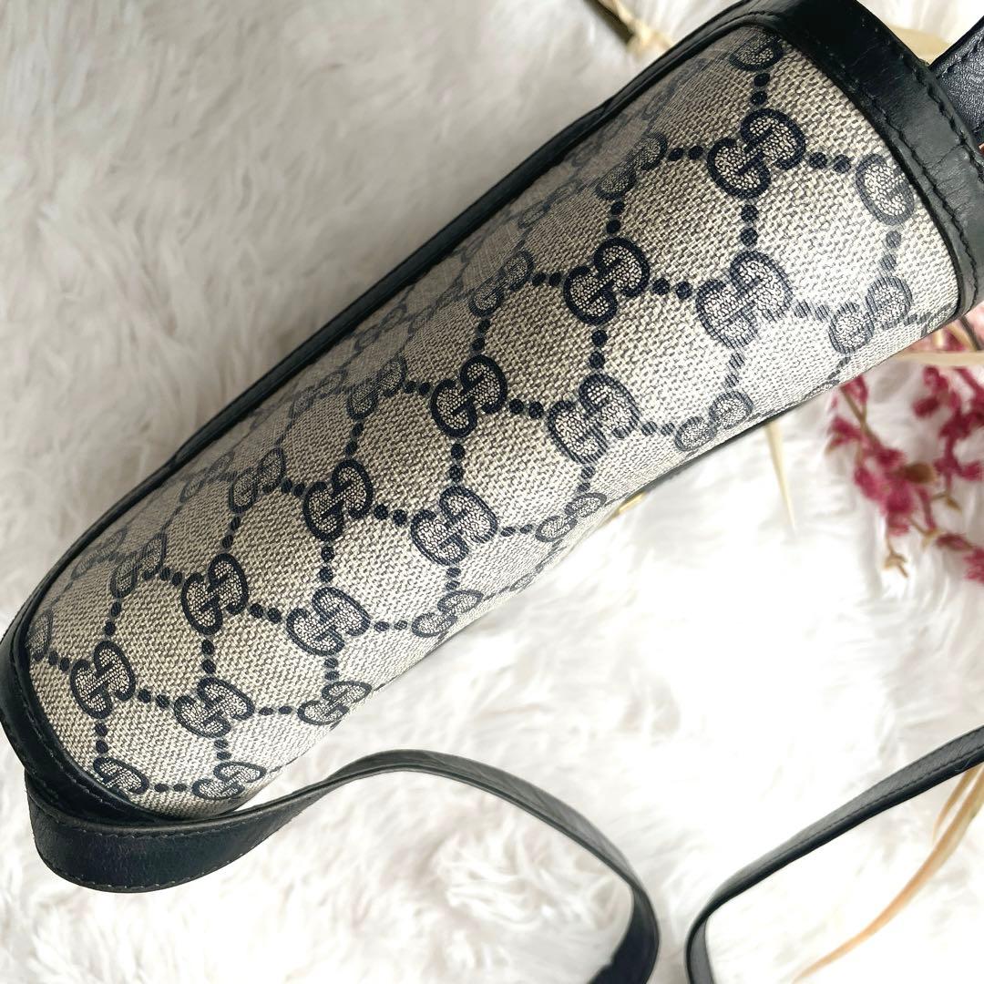 美品⭐︎OLD GUCCI ggシマ ネイビー レザー ロゴ金具 ショルダーバッグ