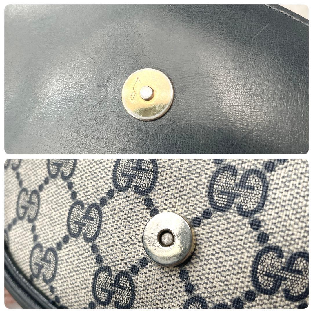 美品⭐︎OLD GUCCI ggシマ ネイビー レザー ロゴ金具 ショルダーバッグ