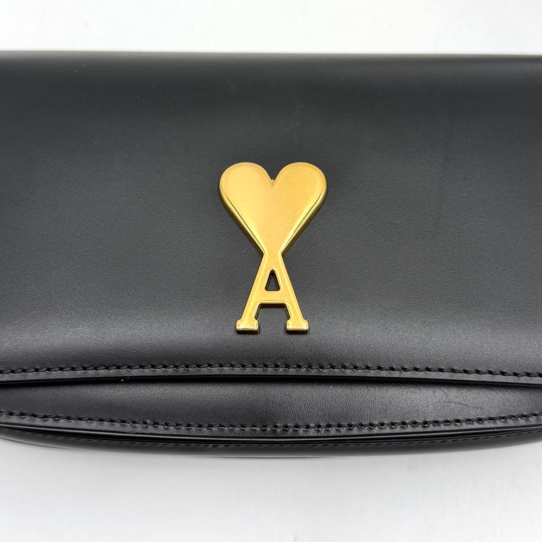 【極美品】アミパリス バケット ショルダーバッグ ハート ロゴ レザー ブラック
