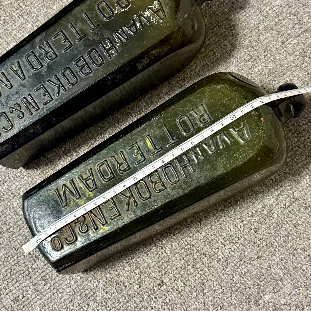 オランダ瓶　ジンボトル　骨董　古いガラス　ガラス瓶 角瓶　レトロ　ヴィンテージ