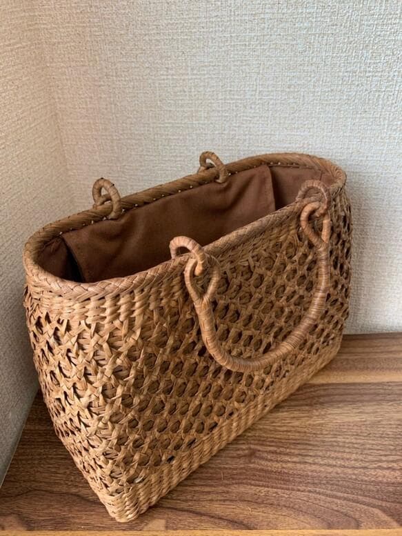 山葡萄　山葡萄籠バッグ　手作り　山葡萄かごバッグ　二重編み　内布あり
