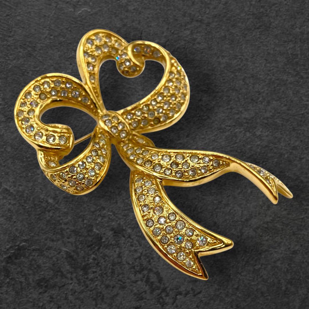 Dior リボンブローチ ゴールド×ラインストーン351