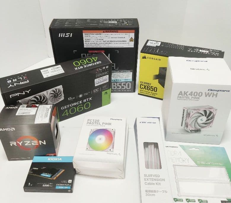 パステルピンクのゲーミングPC 新品パーツRyzen 5700X RTX4060