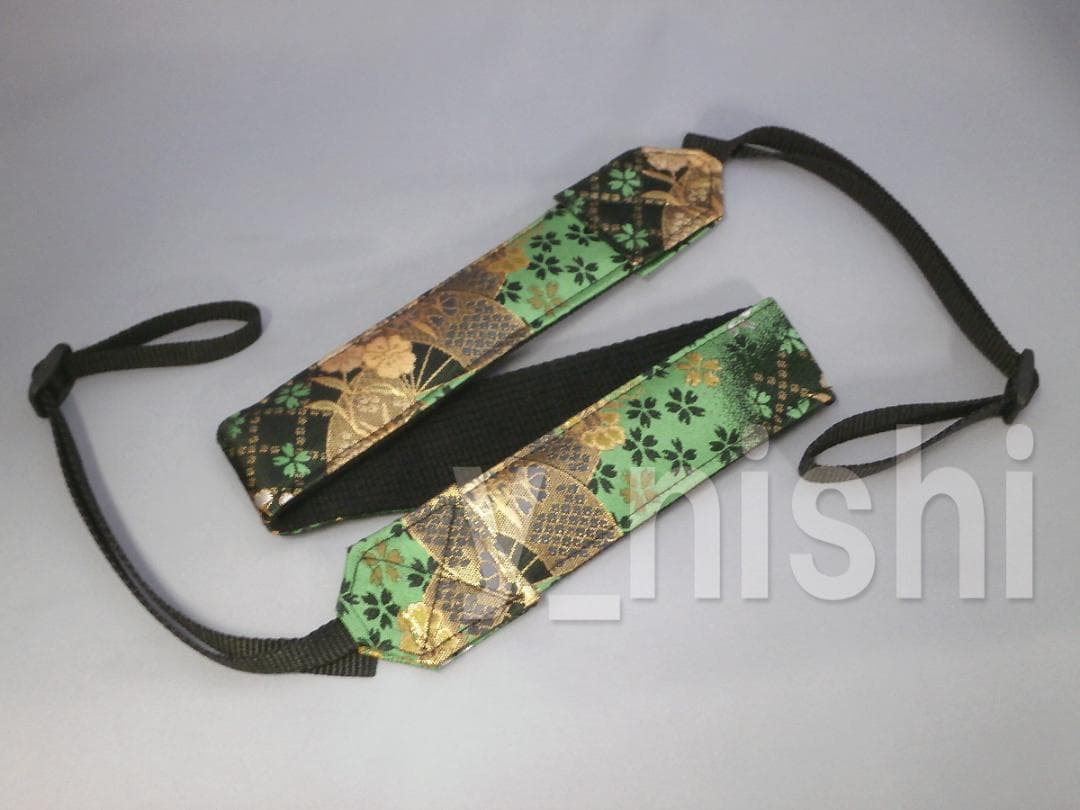 カメラストラップ 和柄 扇柄 黒/緑 カメラ用ネックストラップ