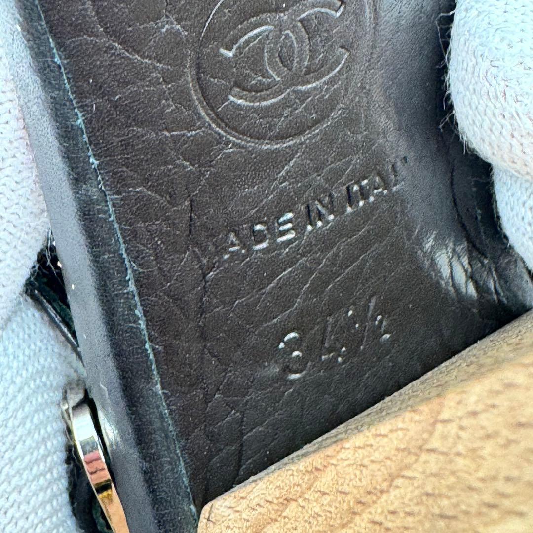 CHANEL サンダル　ココマーク　ブラック　レザー　ウッド　サイズ34 1/2