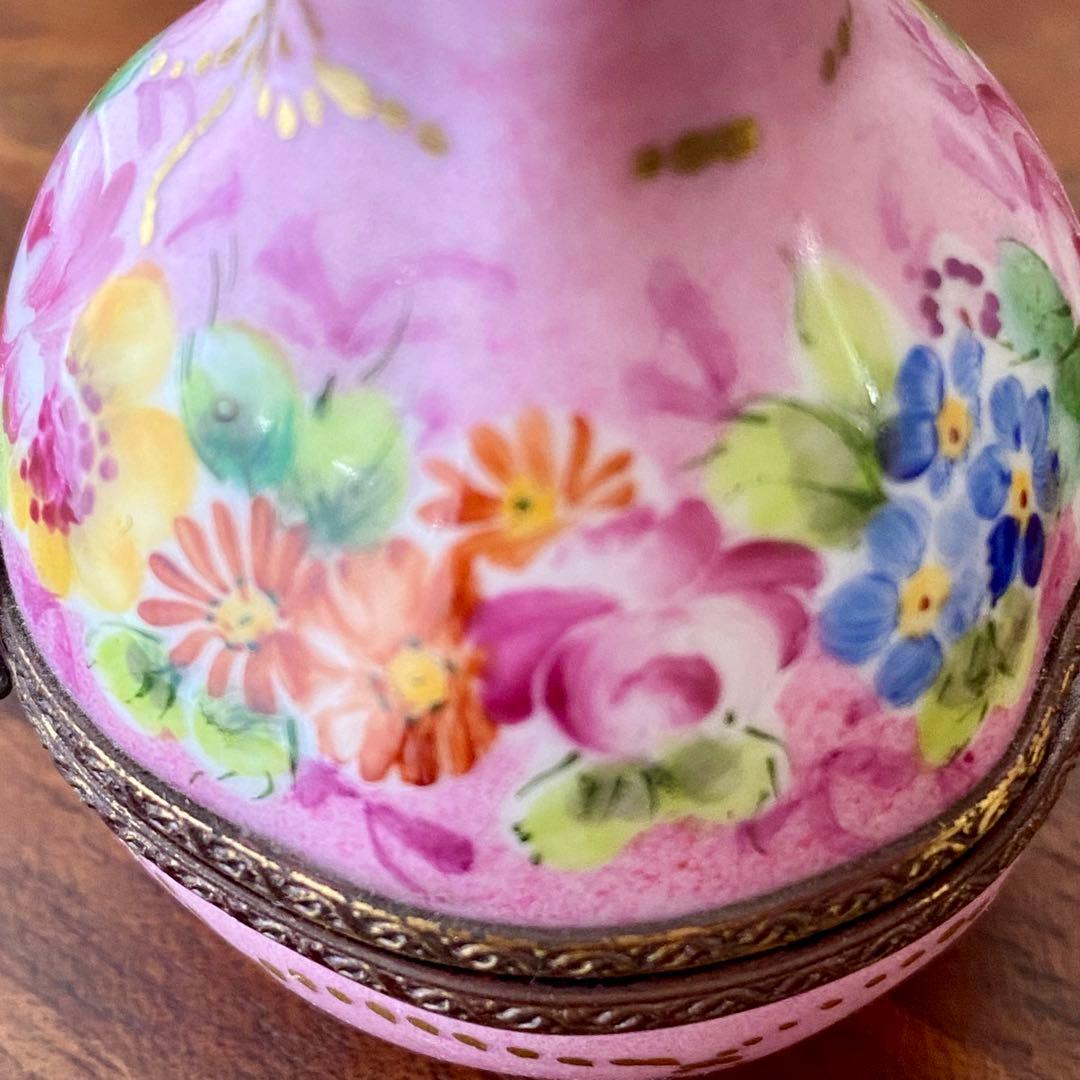 フランス製 ヴィンテージ リモージュボックス 香水瓶入り 手描き 花柄 金彩