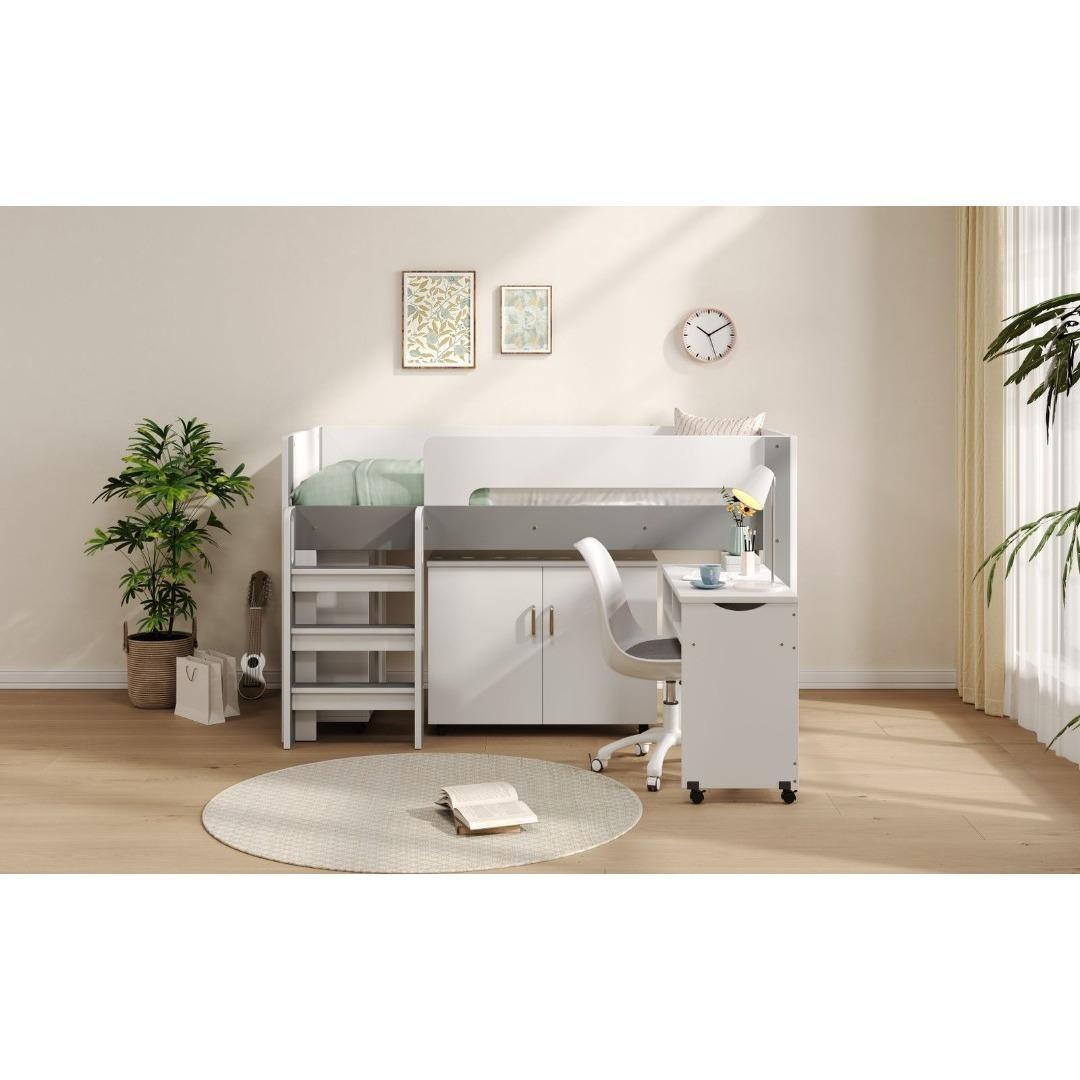 システムベッド ロフトベッド 階段付き 木製 本棚 机付き 学習机 シングル