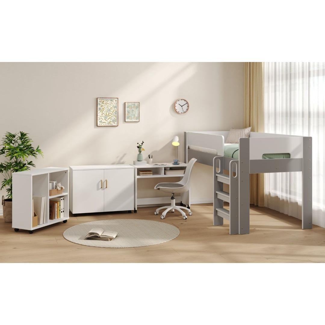 システムベッド ロフトベッド 階段付き 木製 本棚 机付き 学習机 シングル