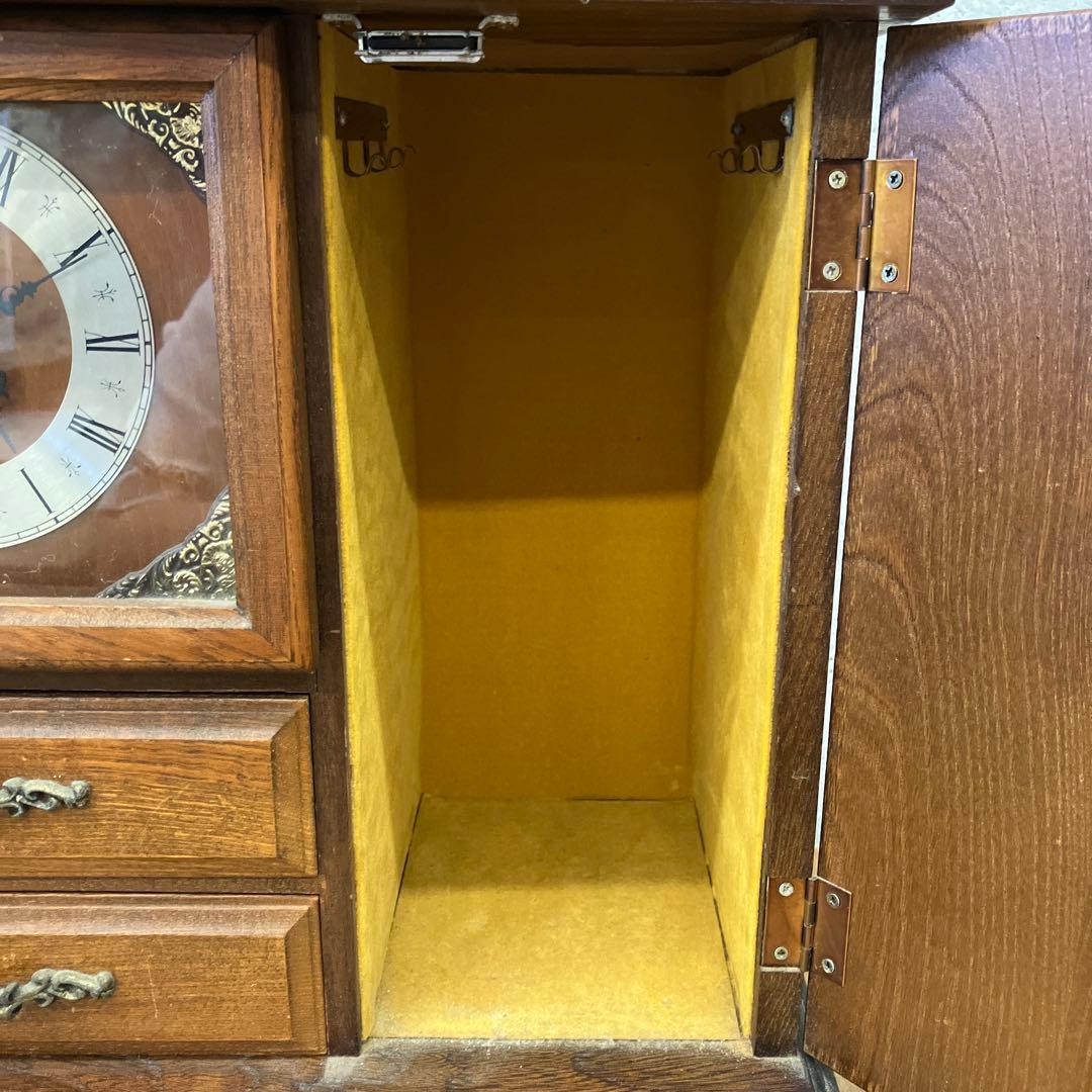 ジャンク品 アンティーク 木製 引き出し付 置時計 ジュエリーボックス 小物入れ