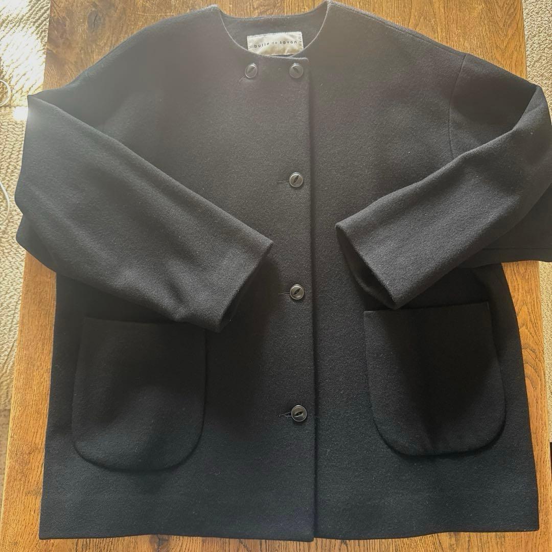 【美品】ビュルデサボン　ウール100%ハーフコート　ブラック