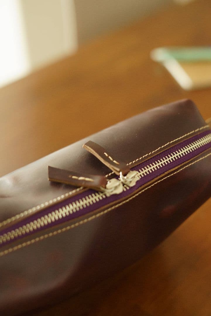 クロムエクセルレザーの大型ポーチ バーガンディ サイズカラーオーダー可能