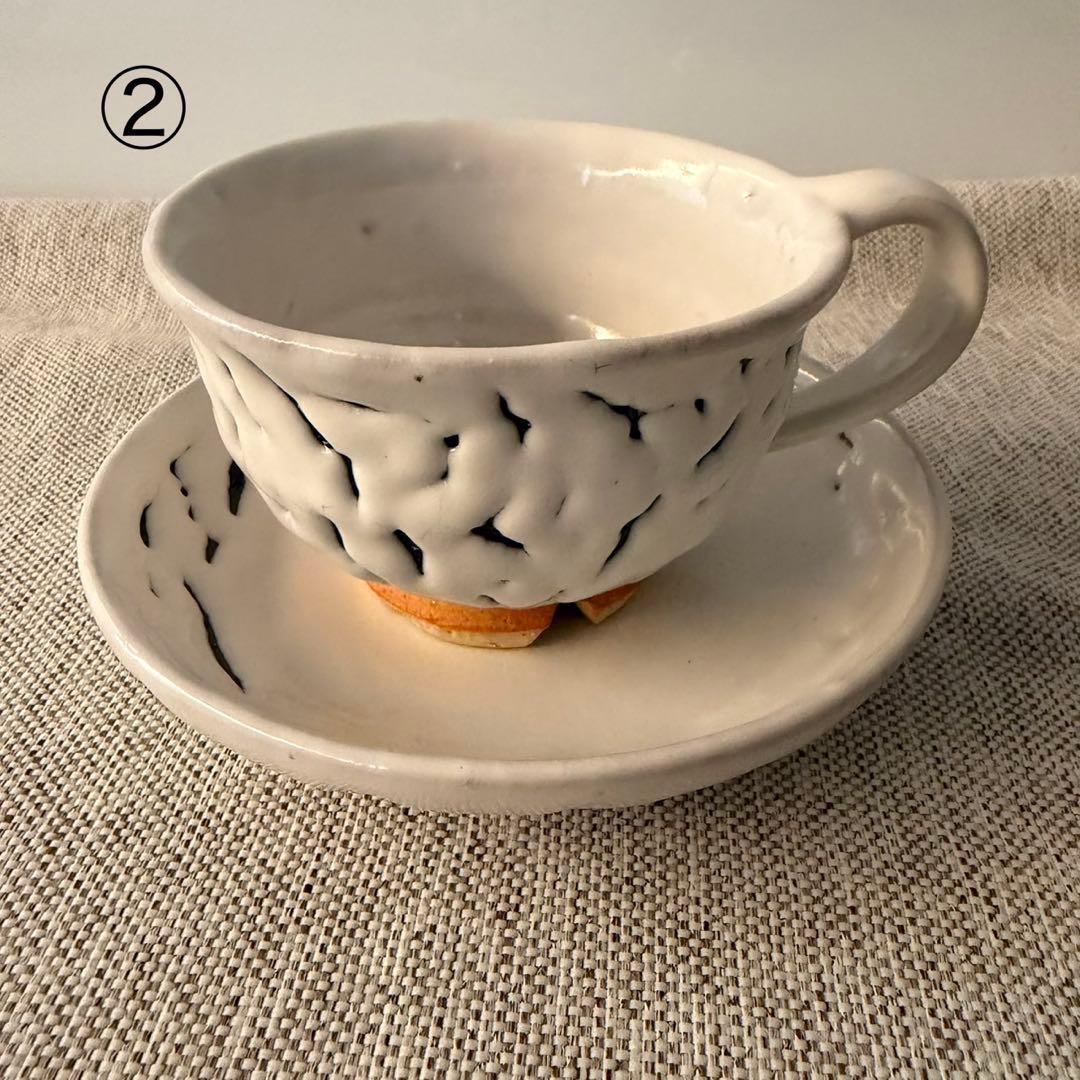 萩焼　風来坊窯　小松健　白萩　白釉　コーヒーカップ＆ソーサー　2客