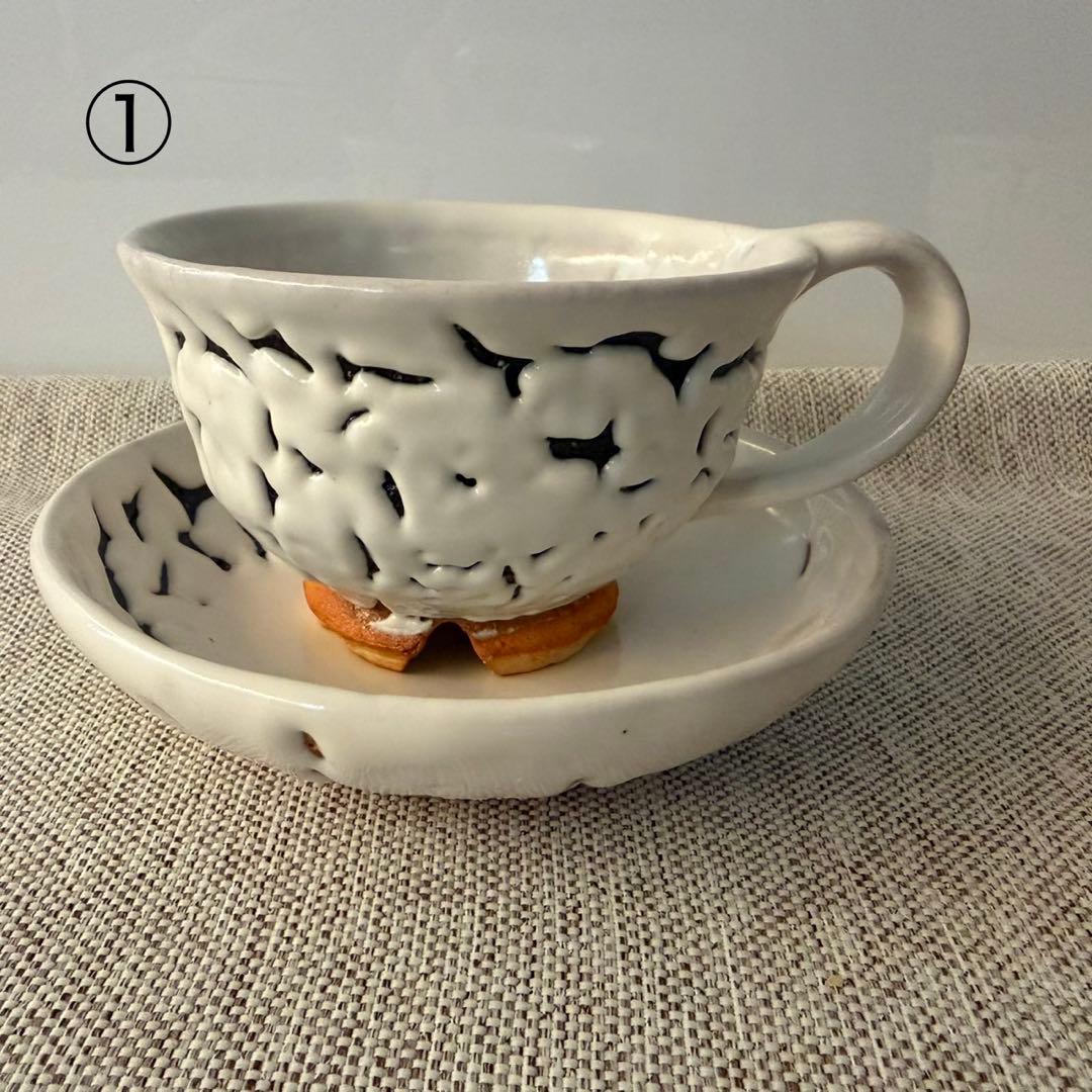 萩焼　風来坊窯　小松健　白萩　白釉　コーヒーカップ＆ソーサー　2客