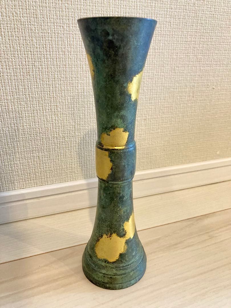 【極美品・共箱あり】秦蔵六 塗金銅花器 立鼓式 花瓶 ブロンズ 作家物 蔵出し