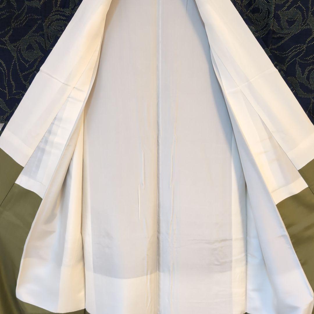 【三花】正絹　十日町紬　紺　薔薇　バラ　着物　リユース