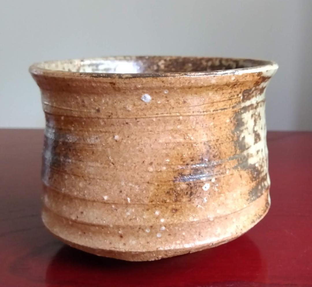 越前焼名工　桝田屋光生 自然灰釉ビードロ模様美還元窯変の究極美が迸る逸品 筒茶碗