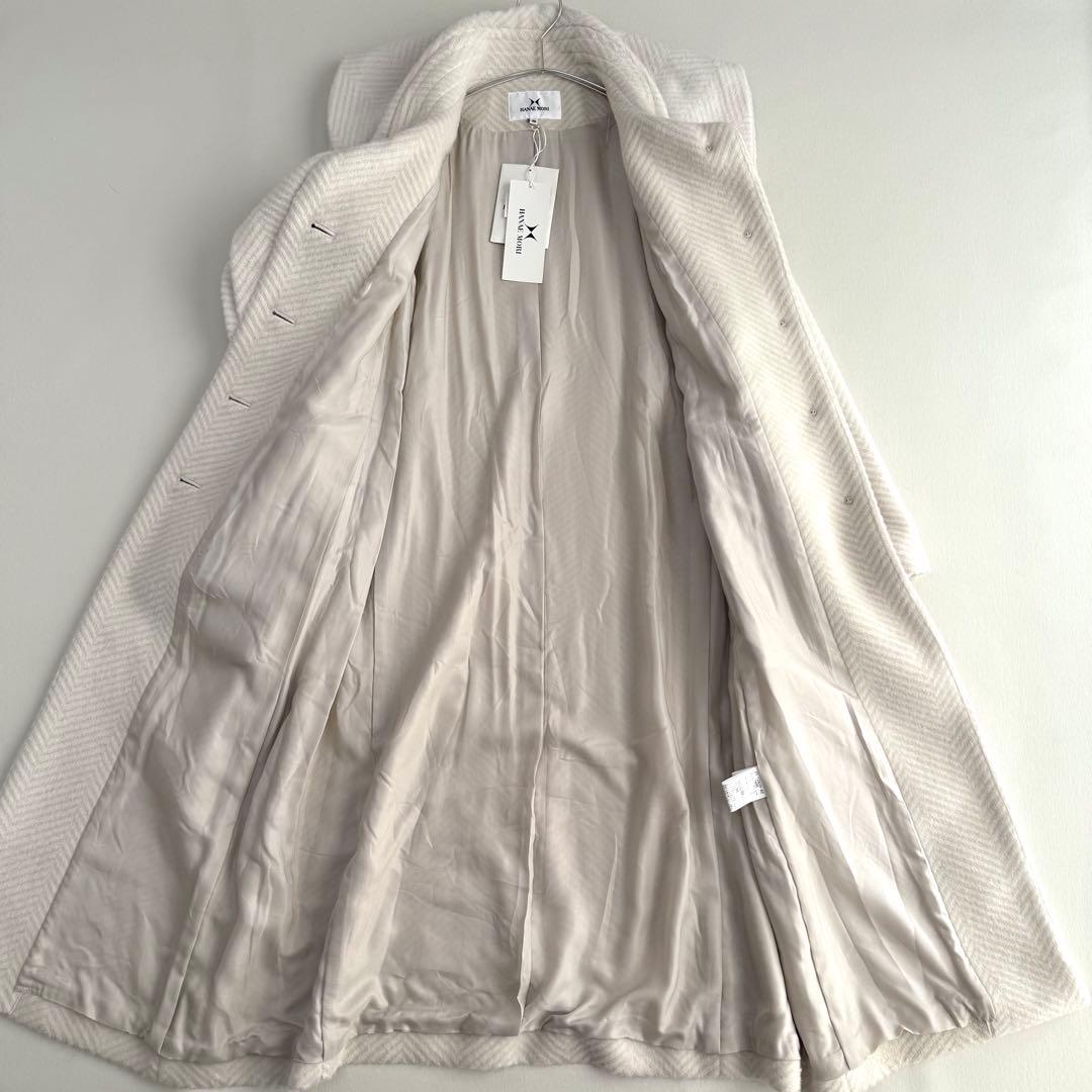 新品タグ付き✨ハナエモリ✨ビックカラーウールコート（M）ヘリンボーン　ホワイト