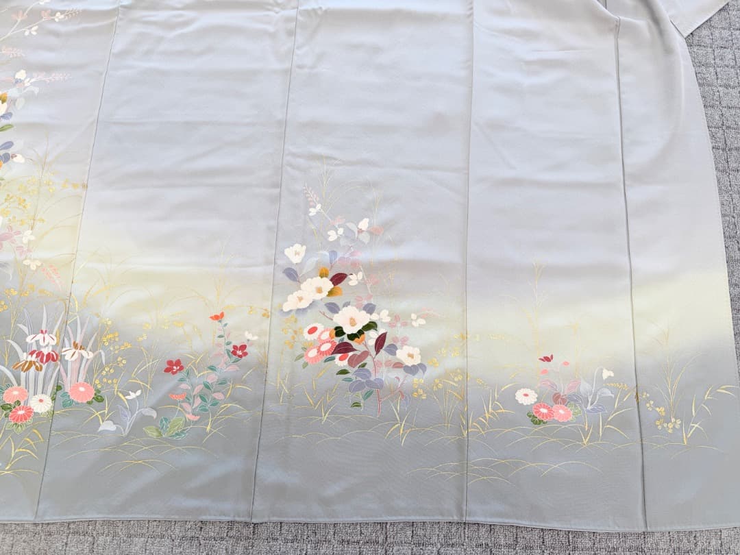 高級 訪問着 正絹 袷 ブルー 友禅 金彩 暈し染め フォーマル