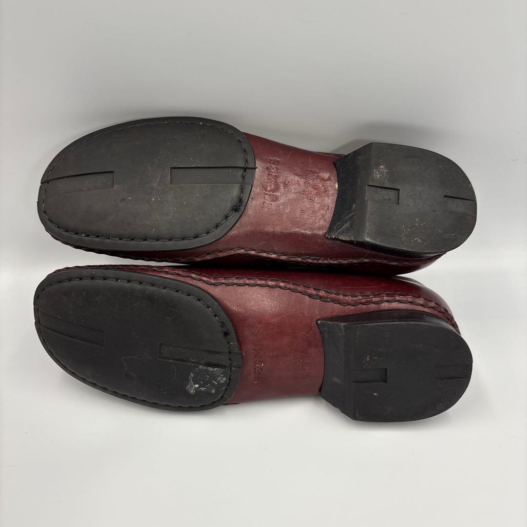 エルメス　レザー　バーガンディ　フラットシューズ　ローファー　リボン