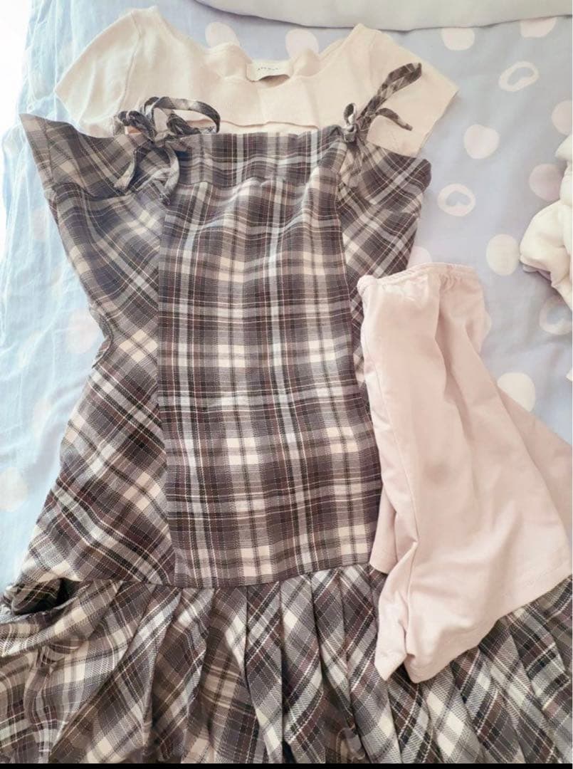 ワンピース andmary Karen check mini dress beige M