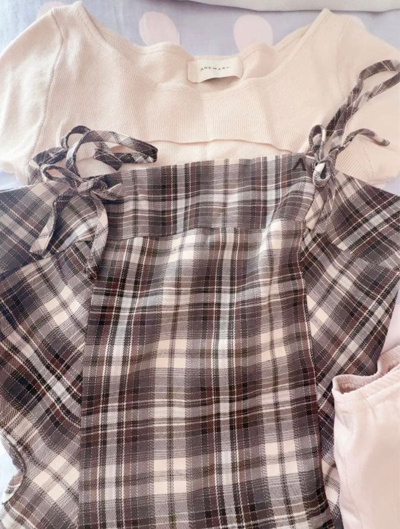 ワンピース andmary Karen check mini dress beige M