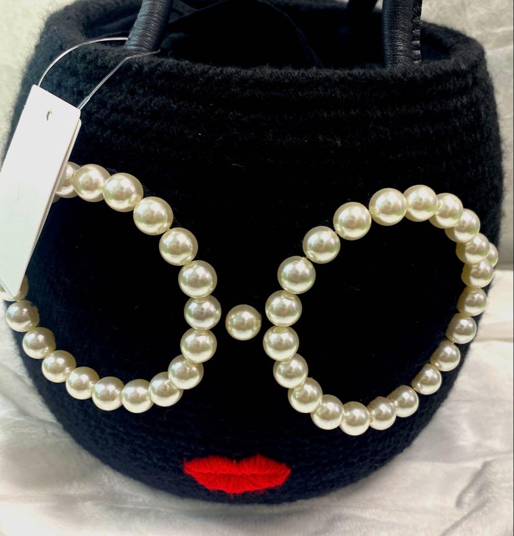 a-jolie パールサングラスニット編みカゴバッグ ブラック