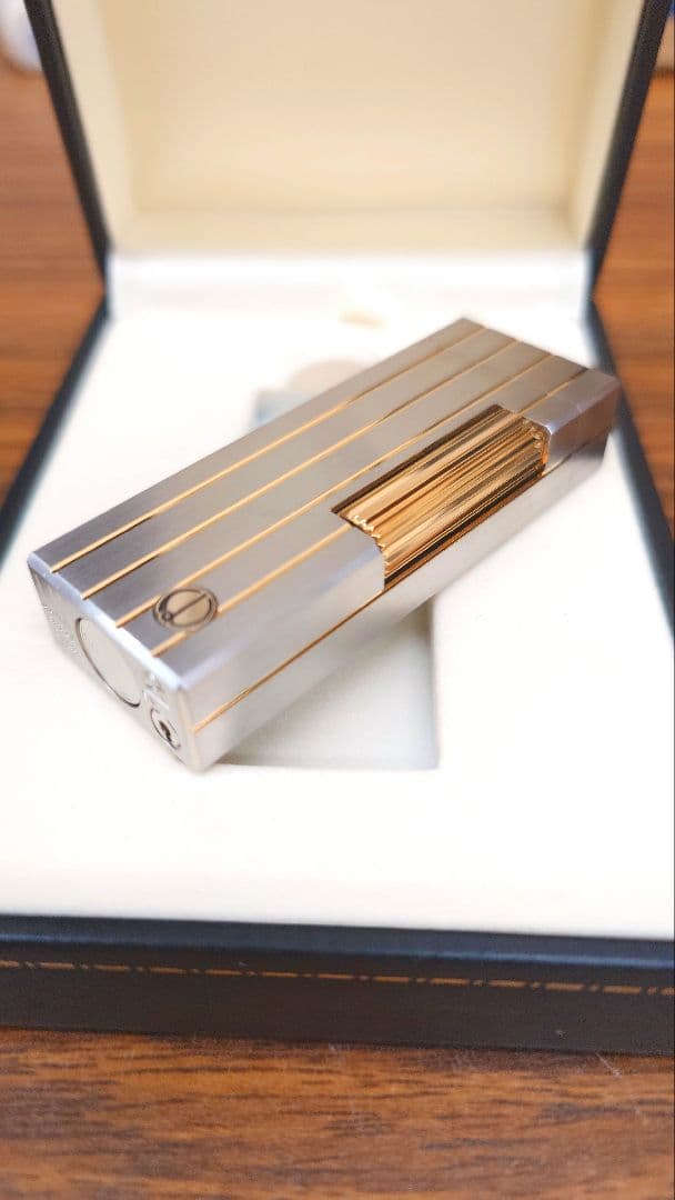 ダンヒル ローラー ガスライター シルバー ゴールド ストライプ　希少美品