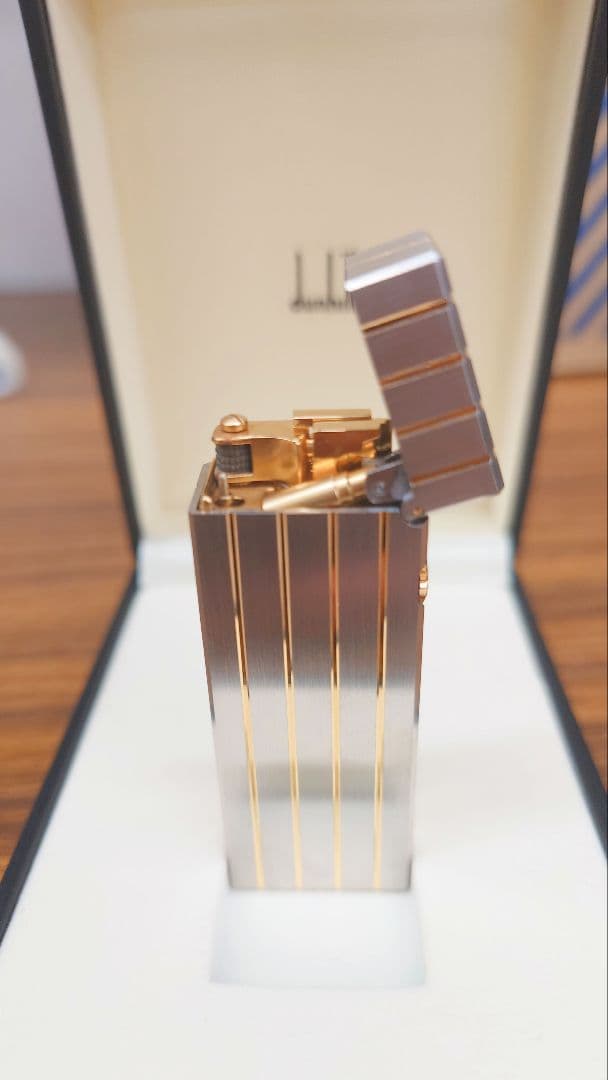 ダンヒル ローラー ガスライター シルバー ゴールド ストライプ　希少美品