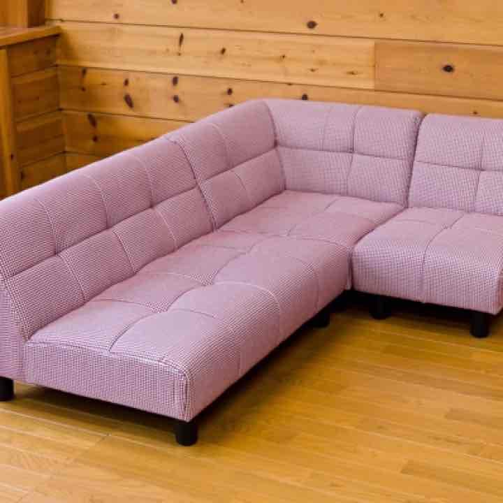 NEW　DOMINO　コーナーソファ3点セット　千鳥格子　BK/BR/GR/RD