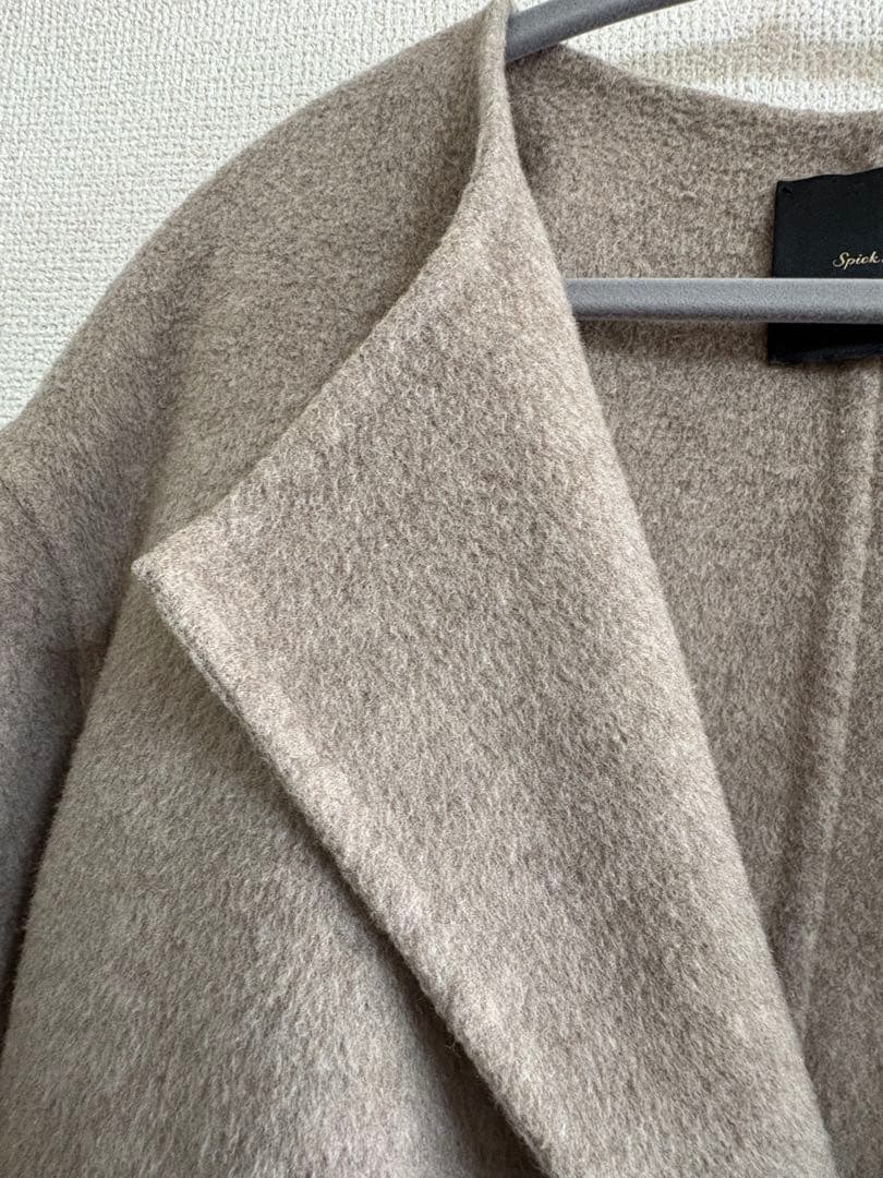 Spick&Span ノーカラーリバーコート　ベージュ　ウール　ミディアムコート