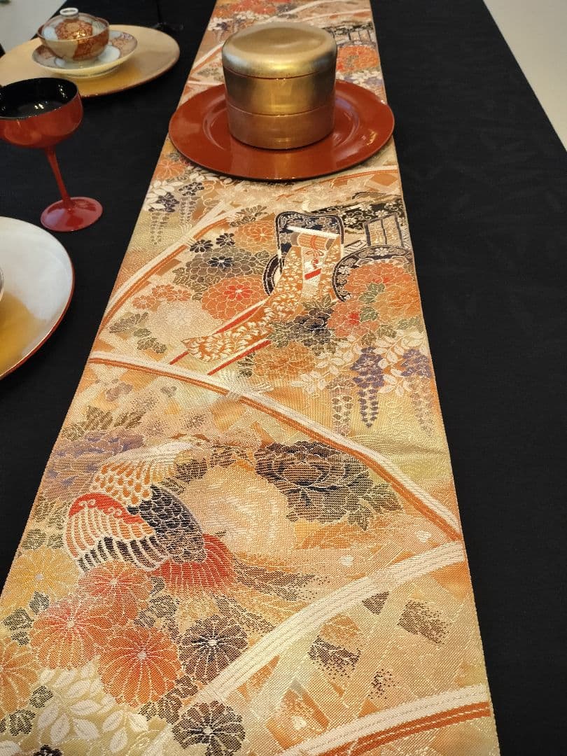 A922★逸品‼️ 全通帯‼️ひな祭り‼️袋帯正絹テーブルランナー2m17cm