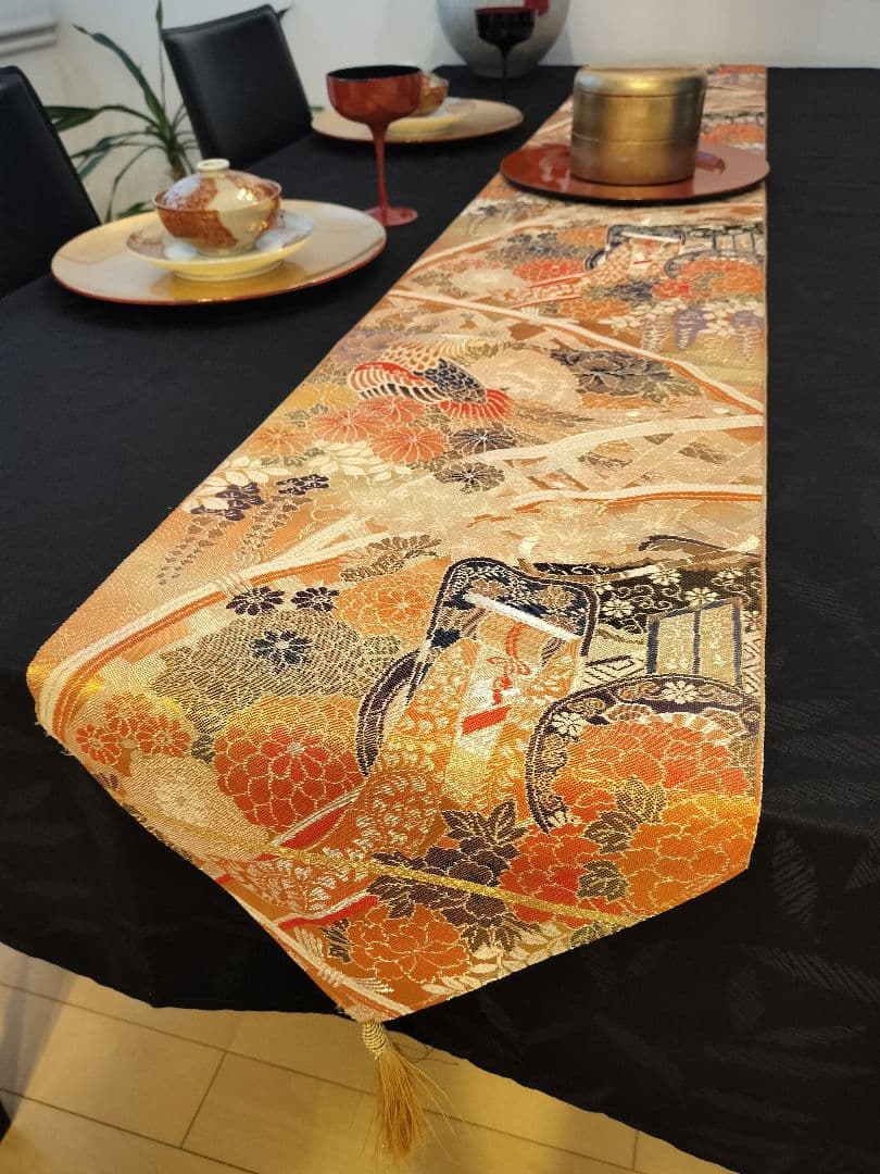 A922★逸品‼️ 全通帯‼️ひな祭り‼️袋帯正絹テーブルランナー2m17cm