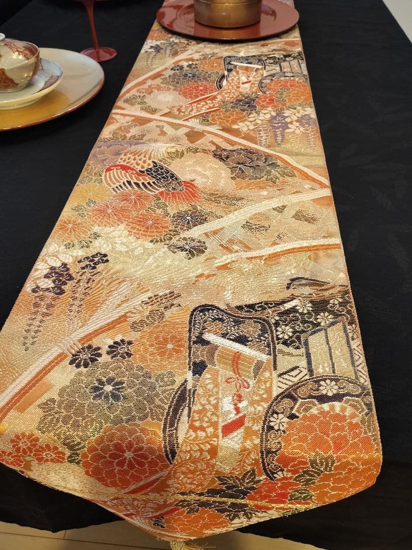 A922★逸品‼️ 全通帯‼️ひな祭り‼️袋帯正絹テーブルランナー2m17cm