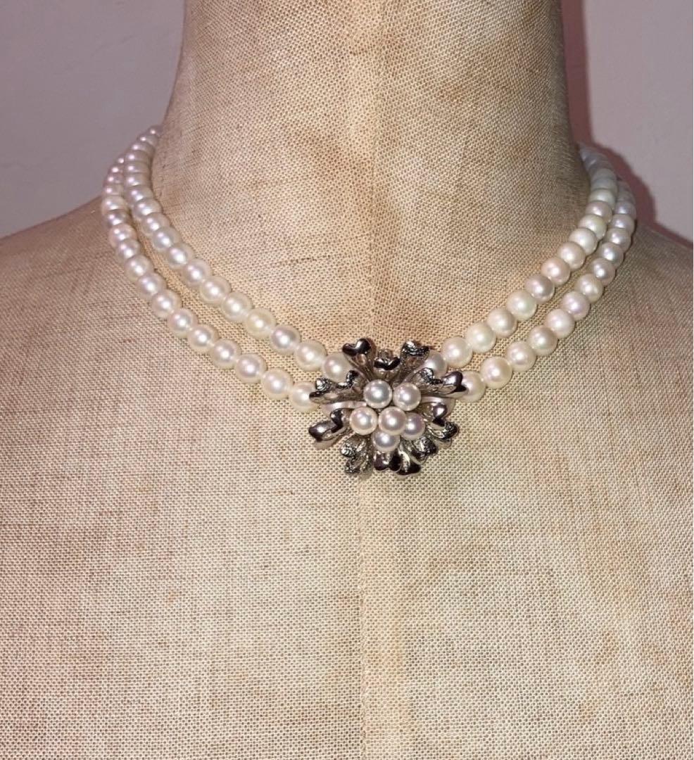 SILVER あこや真珠　パール　2連ネックレス チャーム　結婚式　入学式