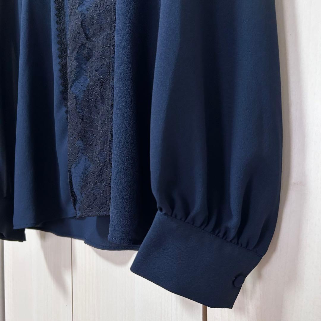 ANAYI アナイ クレープジョーゼットレースブラウス 38 オフィス 上品