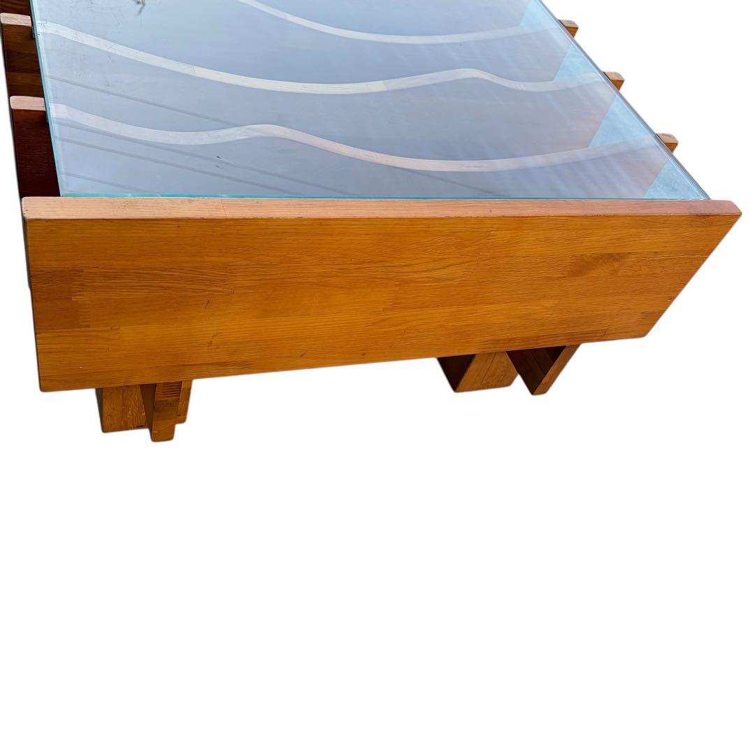 【超希少】オーク無垢材 ガラス センターテーブル ポストモダン