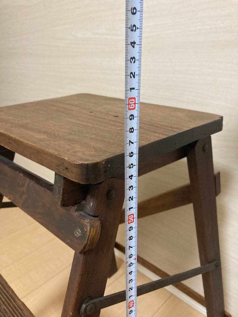 う*ぎ様 【アンティーク】木製折りたたみ式ステップスツール