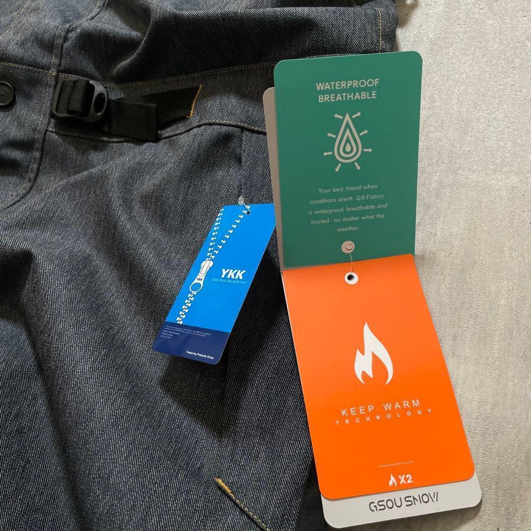 新品タグ付き スキー スノーボード ウェア パンツ オーバーオール デニム調