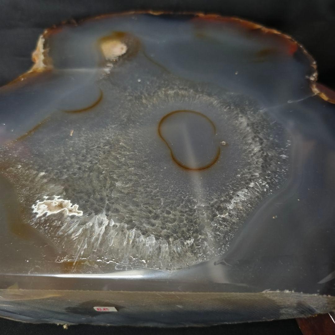 両面鑑賞石 木彫り台付メノウ 天然石瑪瑙 アゲート 風水グッズ コレクター放出