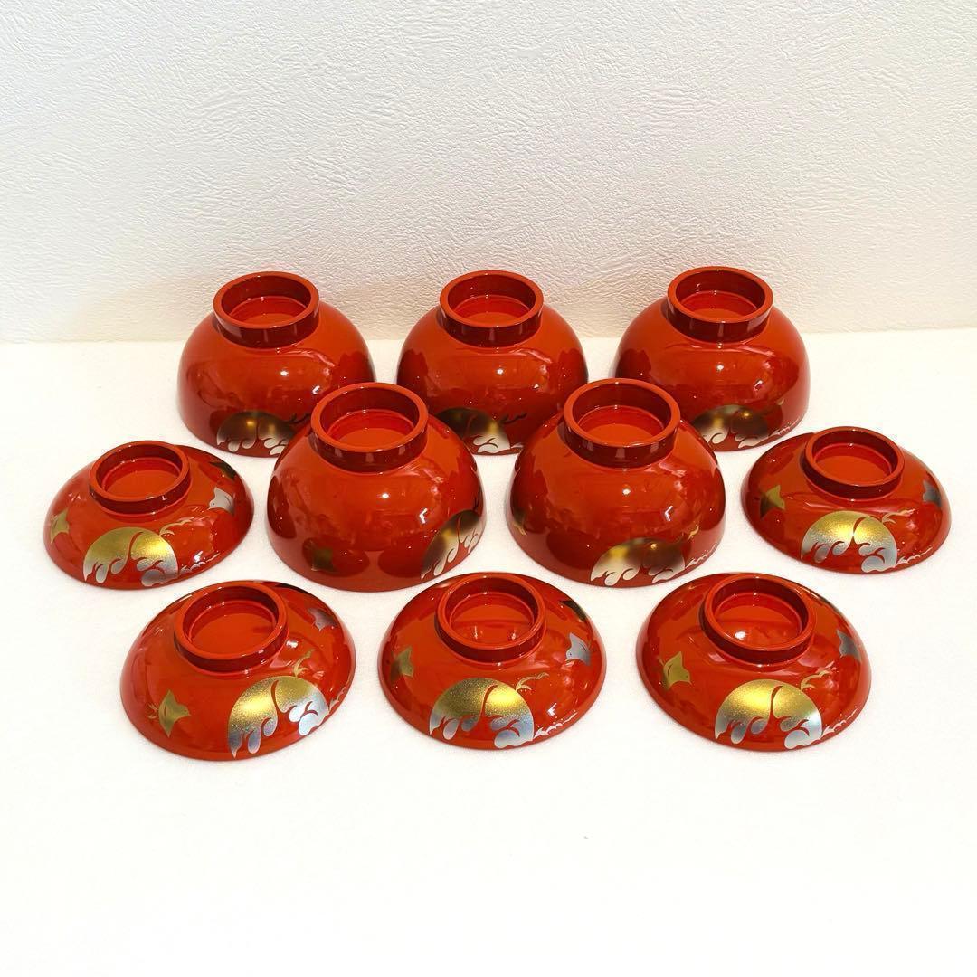 ⭐️ 朱塗 瑞鳥蒔絵 蓋付き椀揃 5客 美品 ⭐️