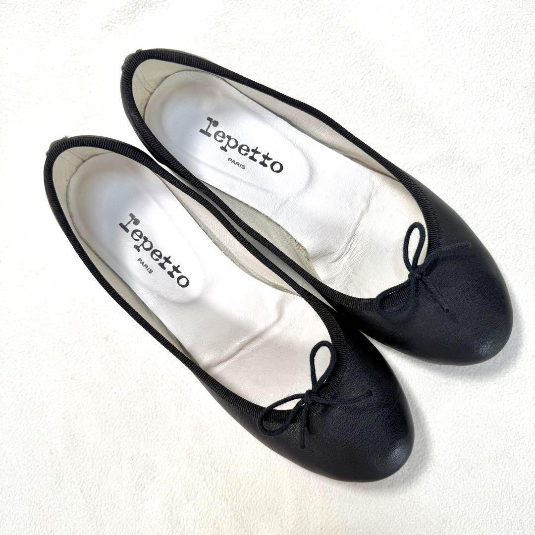極美品✨レペット カミーユ バレエシューズ ブラック レザー リボン 37.5