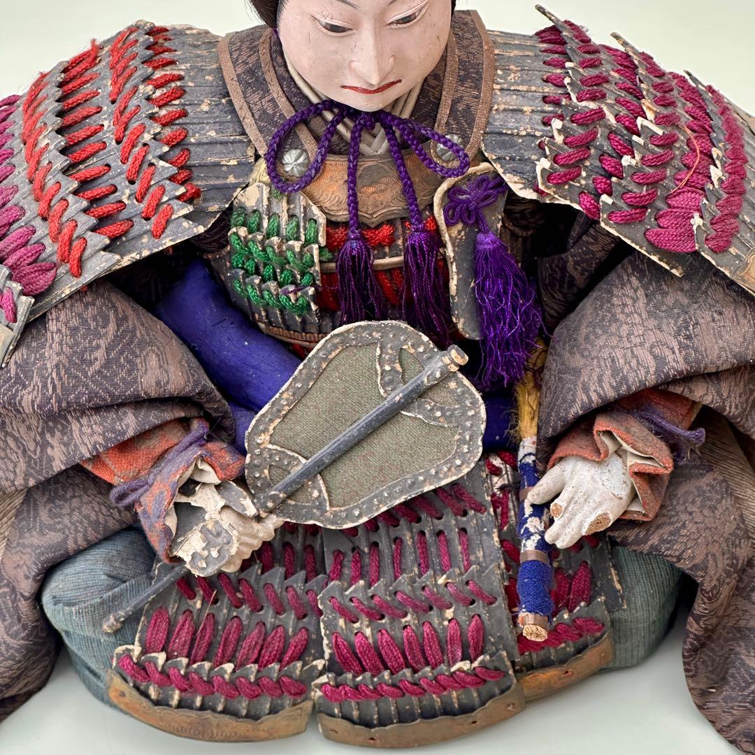 江戸〜明治時代　武者人形　鎧武者座り人形　高さ約32cm　古美術・骨董　骨董品