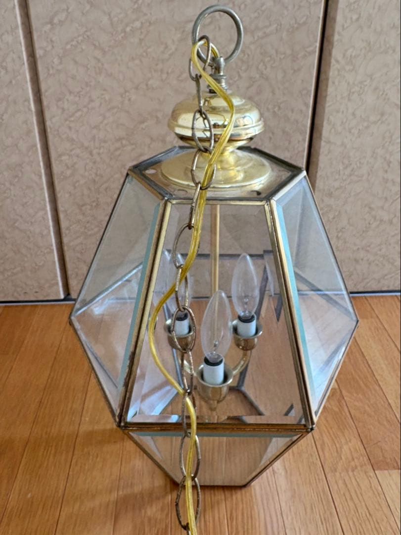 フランスアンティーク 3灯 ヘキサゴン ペンダントランプ 吊り下げ式