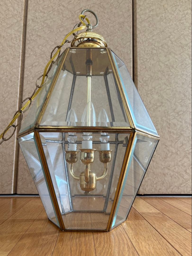 フランスアンティーク 3灯 ヘキサゴン ペンダントランプ 吊り下げ式