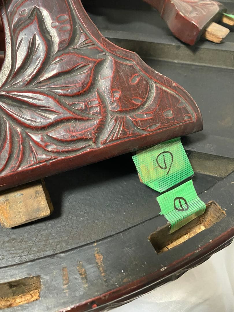 2428❣️ 丸テーブル　ちゃぶ台　中国座卓　　彫り　アンティーク　昭和レトロ